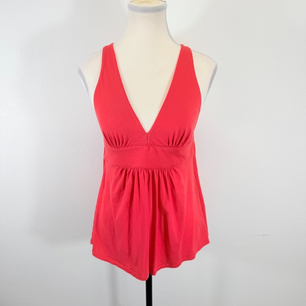 VTG 2007 J.Crew Empire Waist Racerback Salmon Pink Deep V-Neck Tank Top Size S